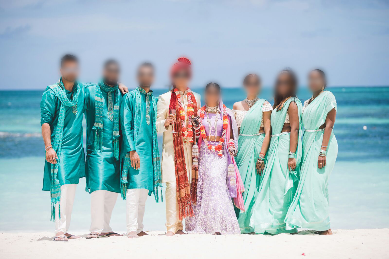 Custom made bridesmaids sarees and groomsmen kurta pajama with matching stole