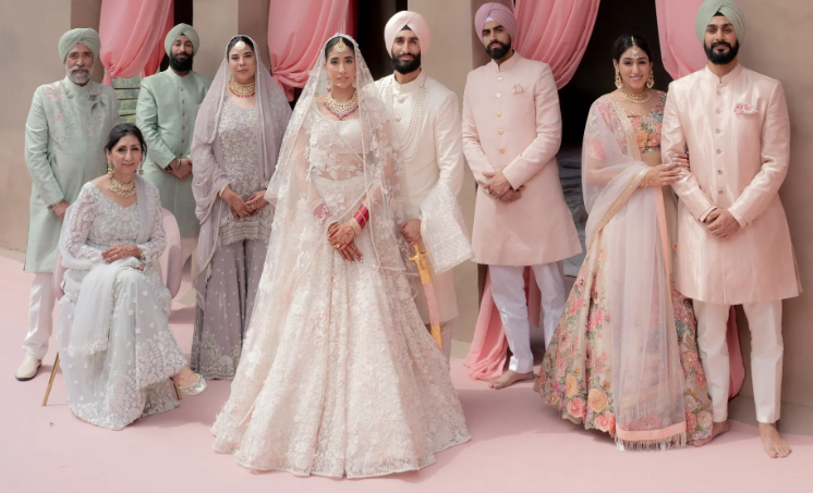 Bridal lehenga in pastel colors with subtle embellishments