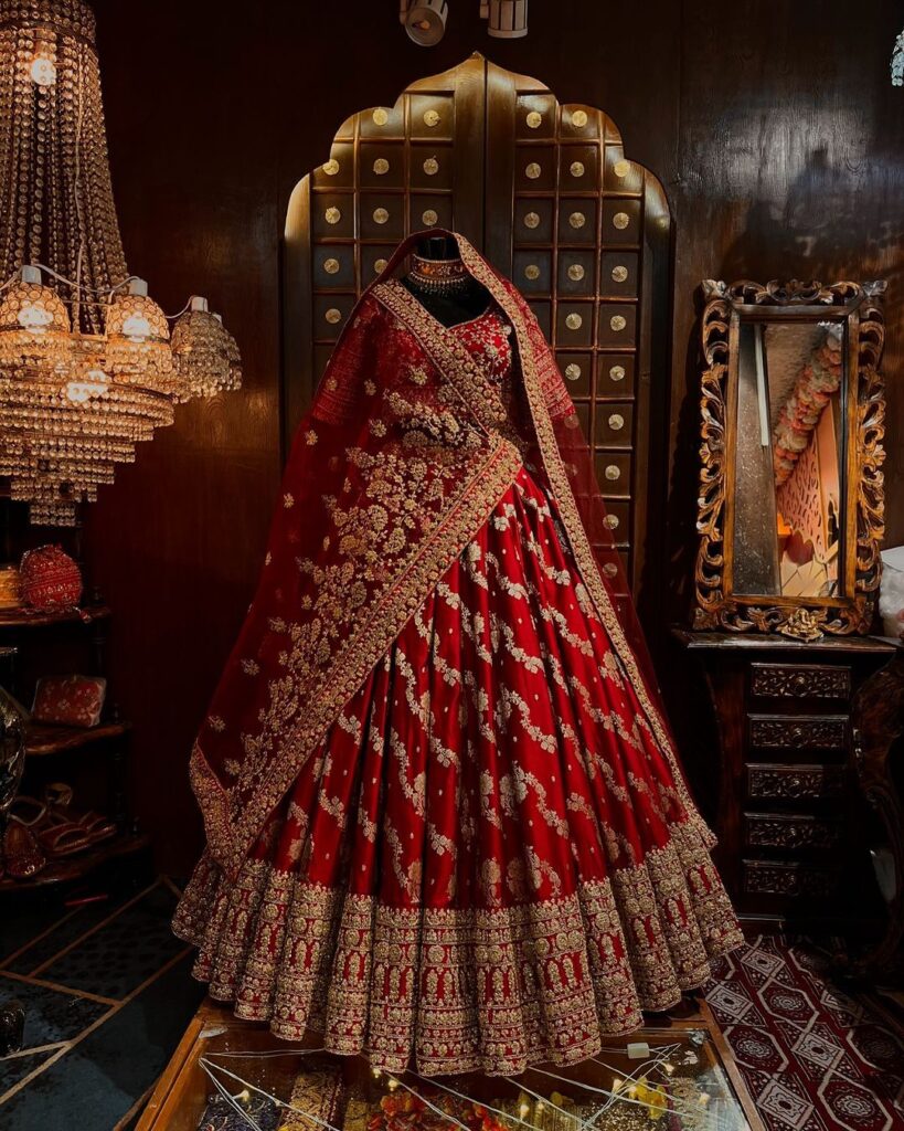 Custom bridal lehenga with traditional embroidery and modern cut